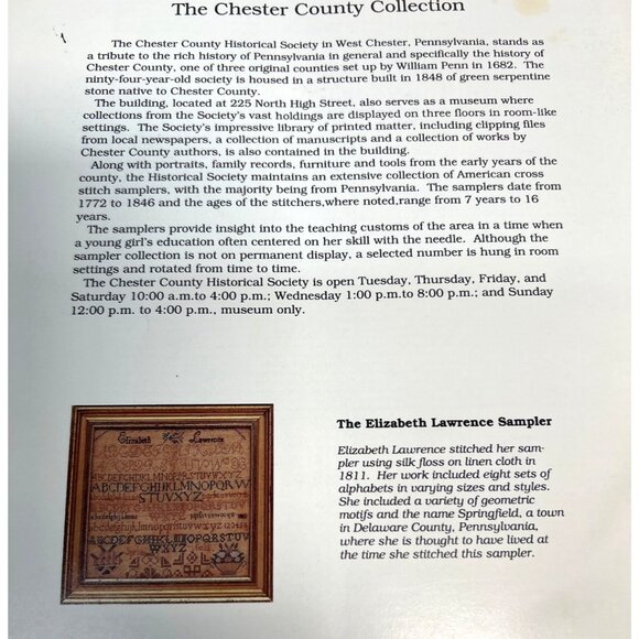 Elizabeth Lawrence Sampler Cross Stitch Pattern Leaflet - Picture 3 of 3
